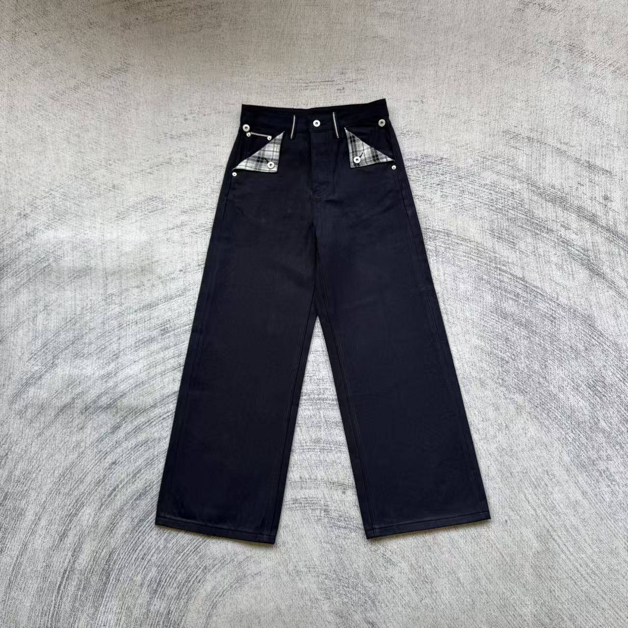 Plaid-Lined Cinch-Back Wide-Leg Pants