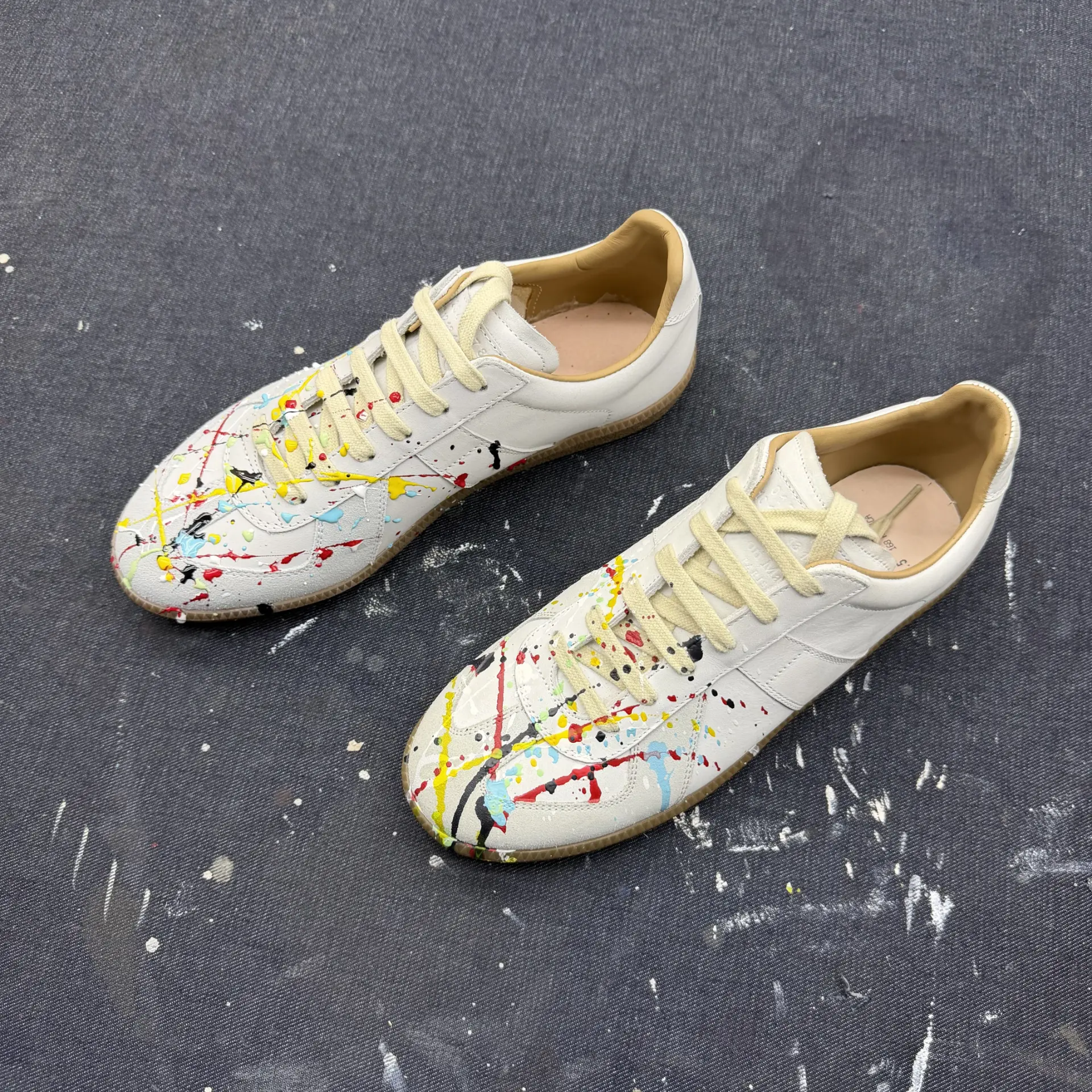 White Paint Splatter German Army Trainers