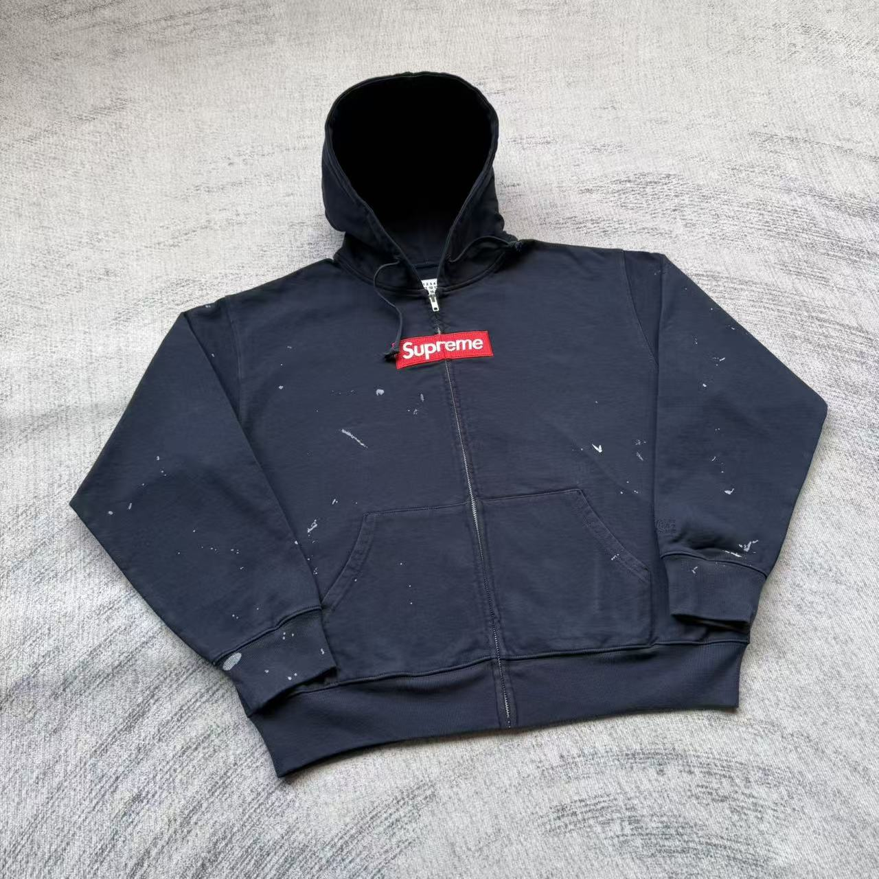 Supreme × MM6 Painted Box Logo Zip Hoodie