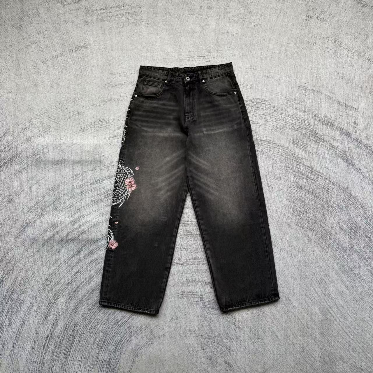 Dragon & Blossom Embroidered Baggy Jeans
