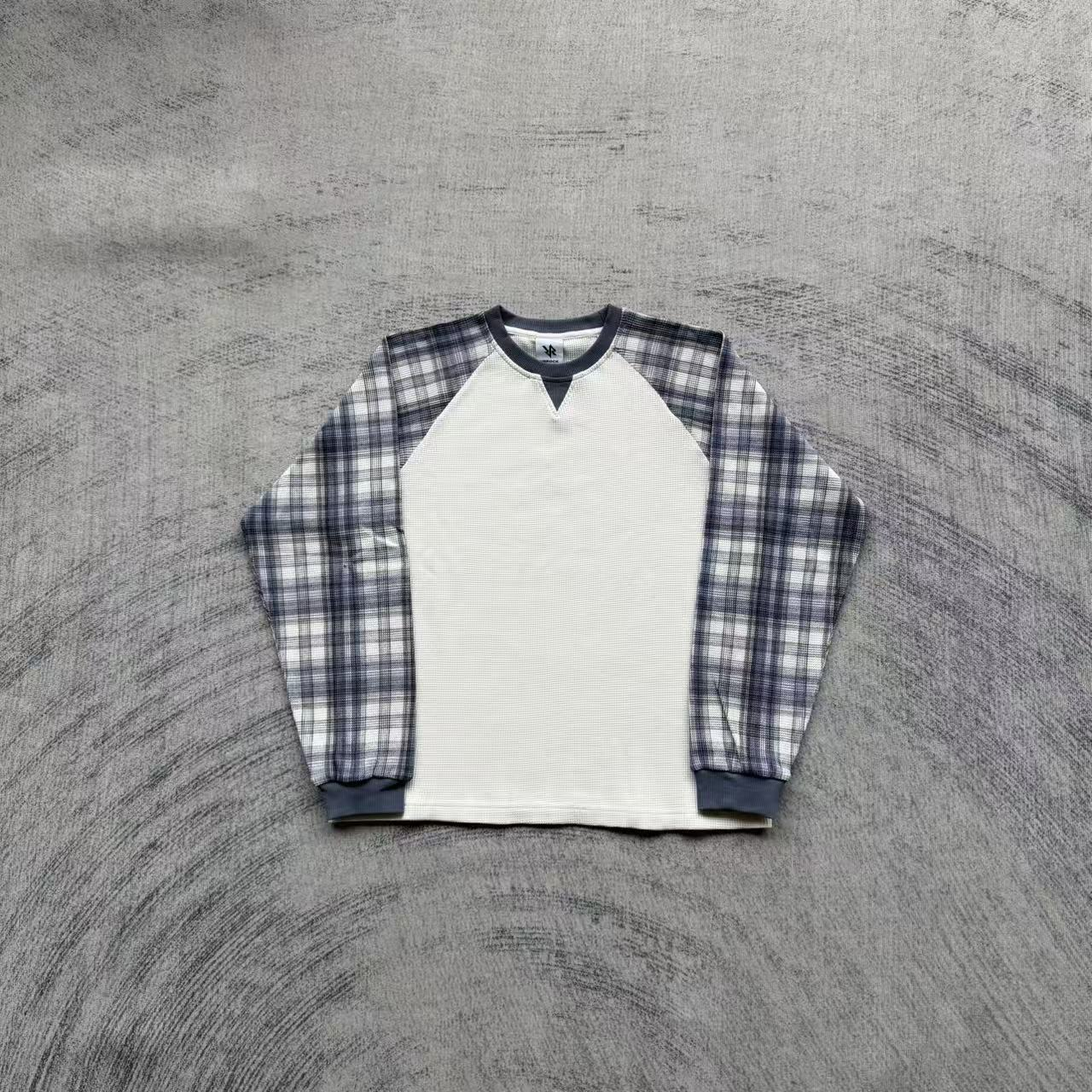 VRROCK Plaid Sleeve Waffle Raglan
